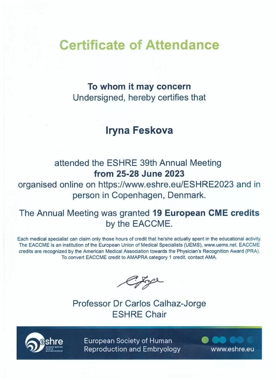 Certificat de participation à la 39ème réunion annuelle de l'ESHRE Certificat de participation à la 39ème réunion annuelle de l'ESHRE